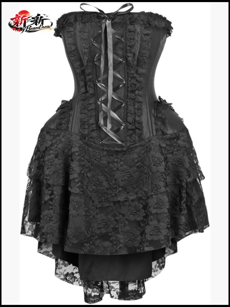 Taffeta & Lace Overbust Corset Dress Steel Boned Victorian Style